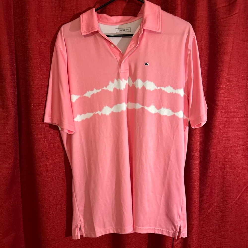 crown & ivy Pink Polo with White Tie-Dye Stripes